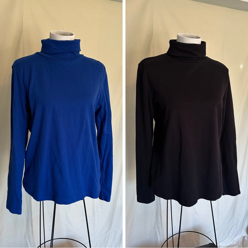 Bundle 2 turtleneck tops St. John's Bay Royal Blue Solid Black 100% cotton large